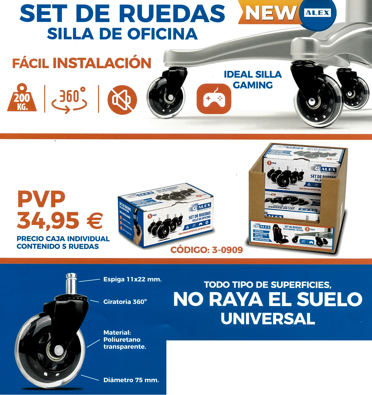 Ruedas par silla de oficina que NO RAYAN el suelo